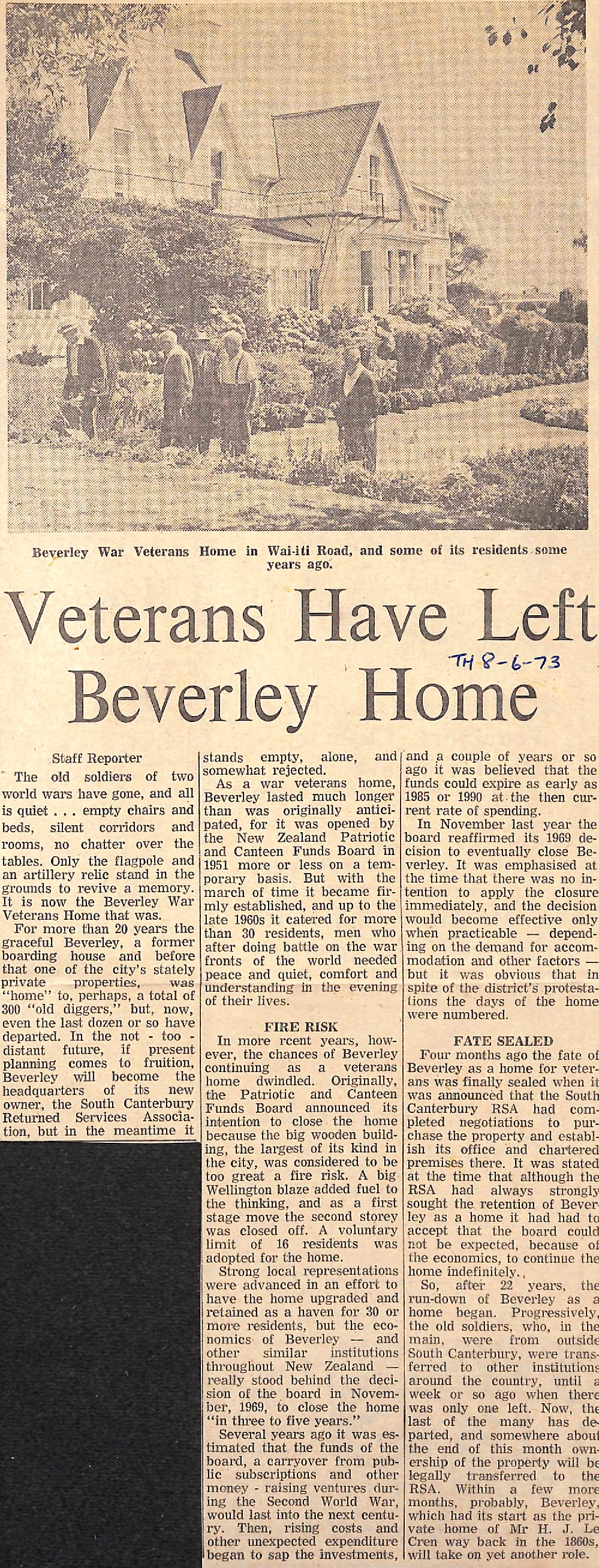 Veterans Have left Beverley Home