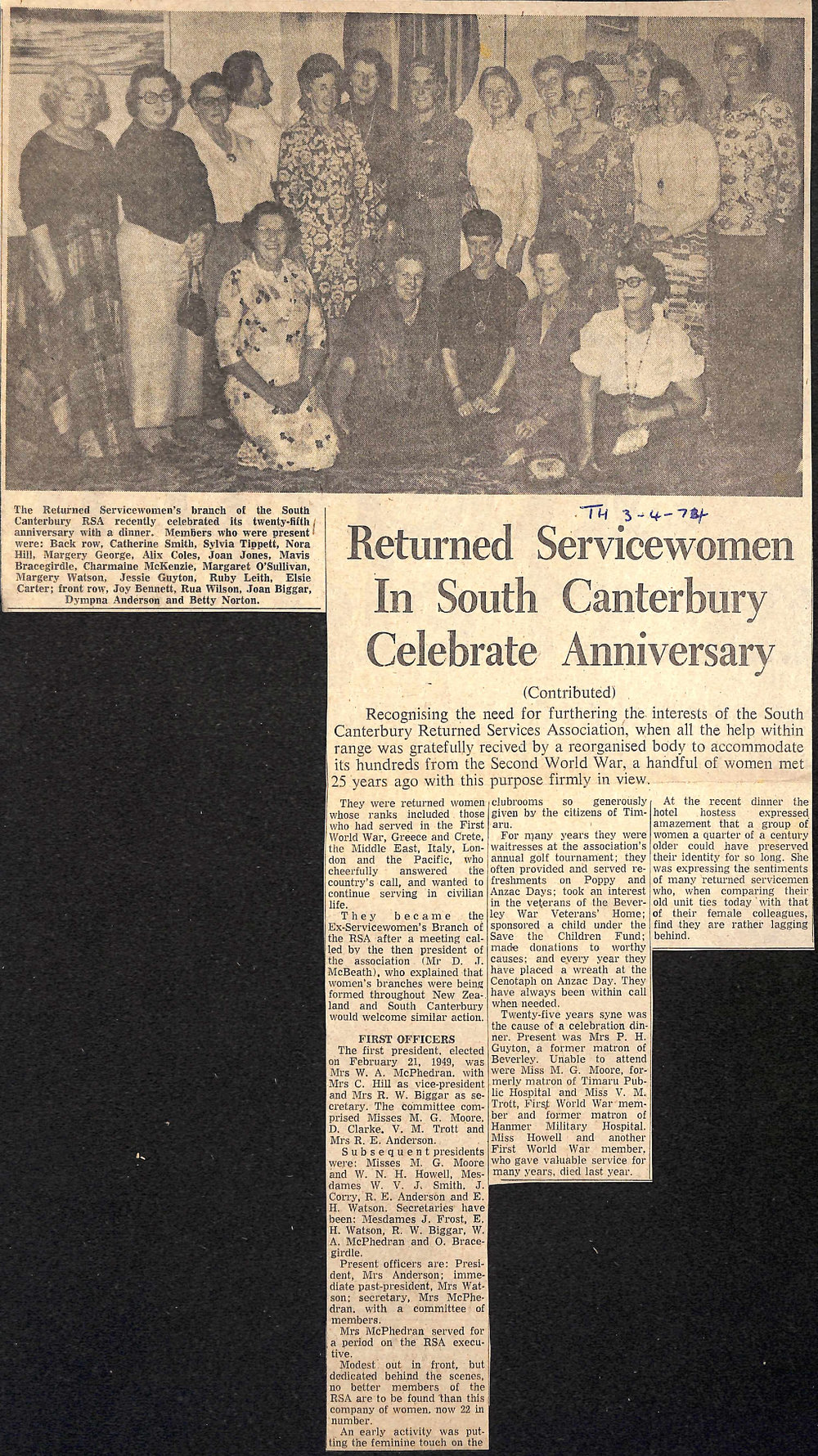 Returned Servicewomen in South Canterbury Celebrate Anniversary