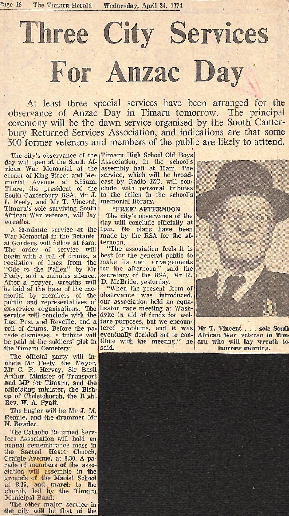 Three City Services for Anzac Day