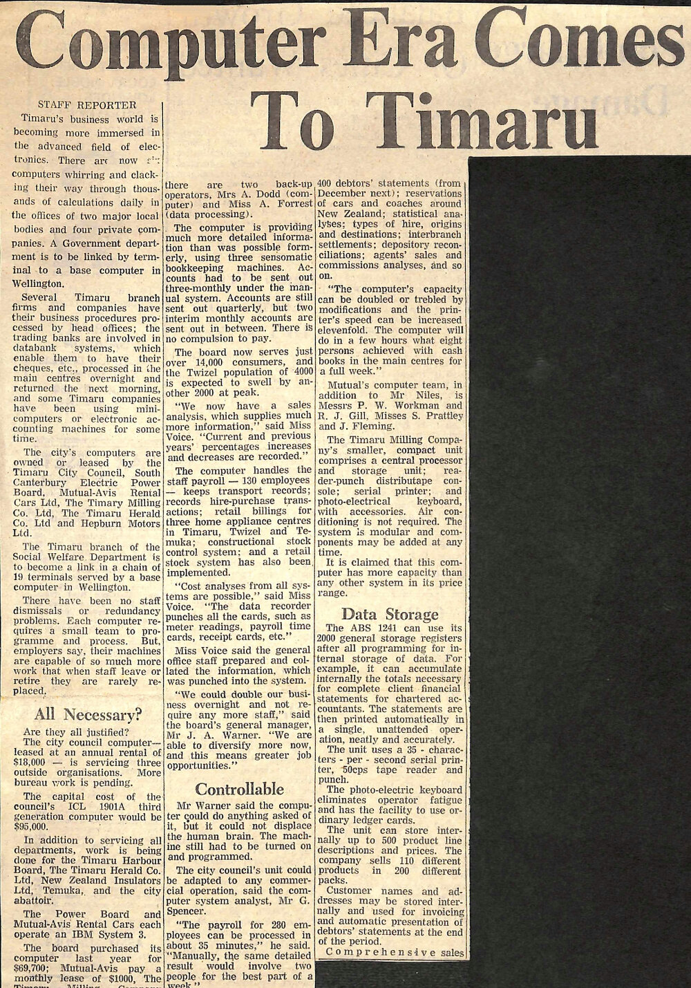 Computer Era Comes to Timaru