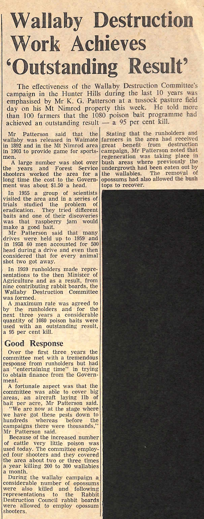 Wallaby Destruction Work Achieves 'Outstanding Result'