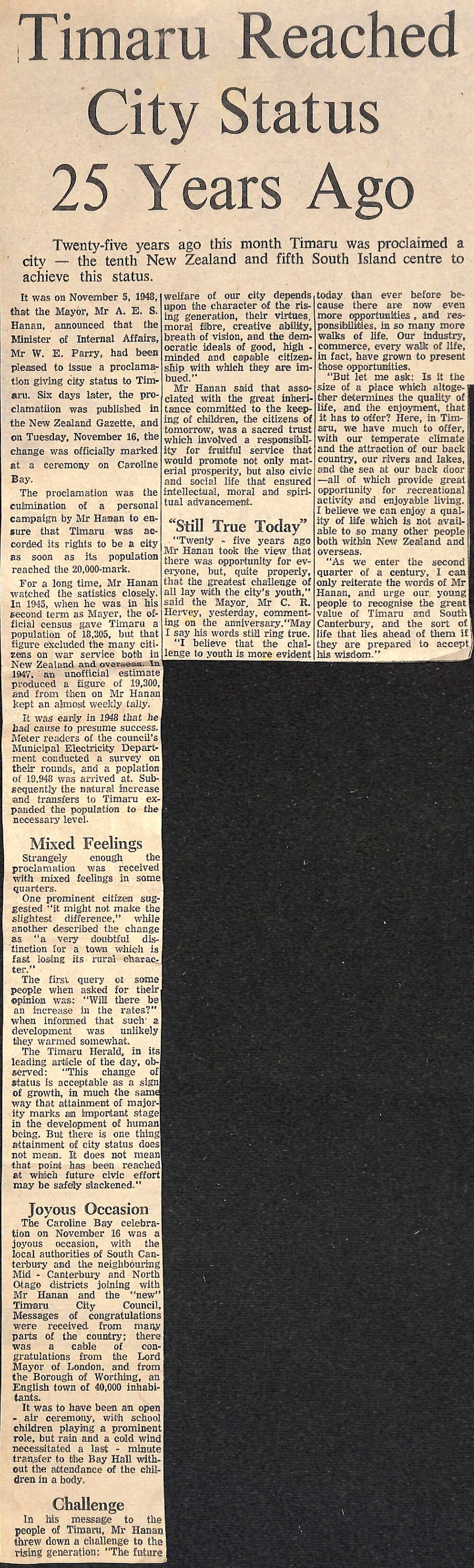 Timaru Reached City Status 25 Years Ago