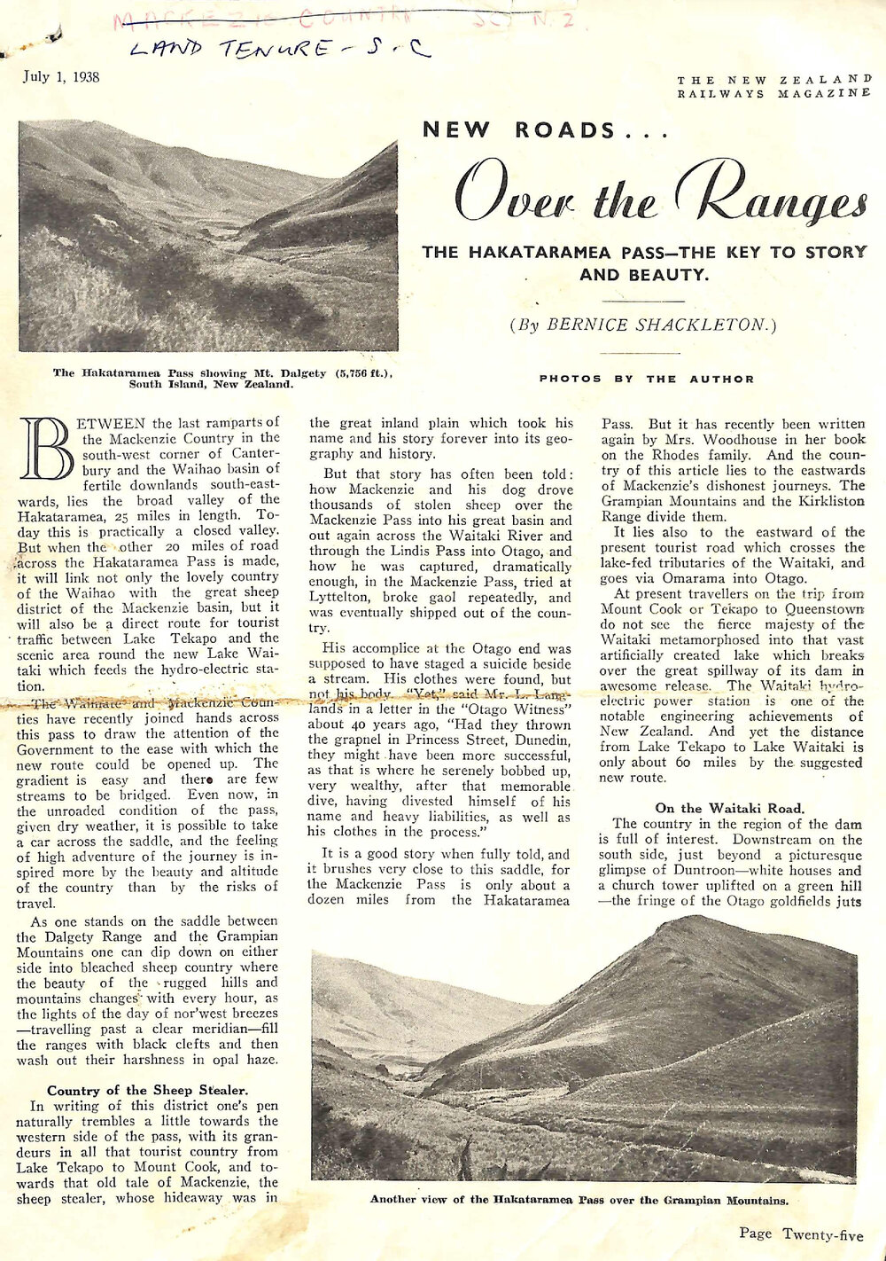 New Roads&hellip; Over the Ranges: The Hakataramea Pass- The Key to Story and Beauty