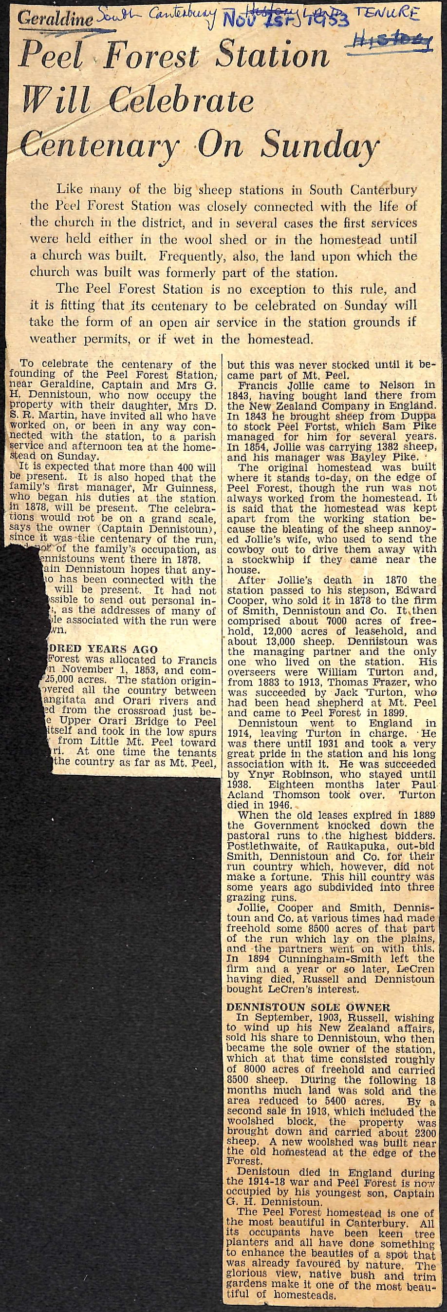 Geraldine: Peel Forest Station will Celebrate Centenary on Sunday