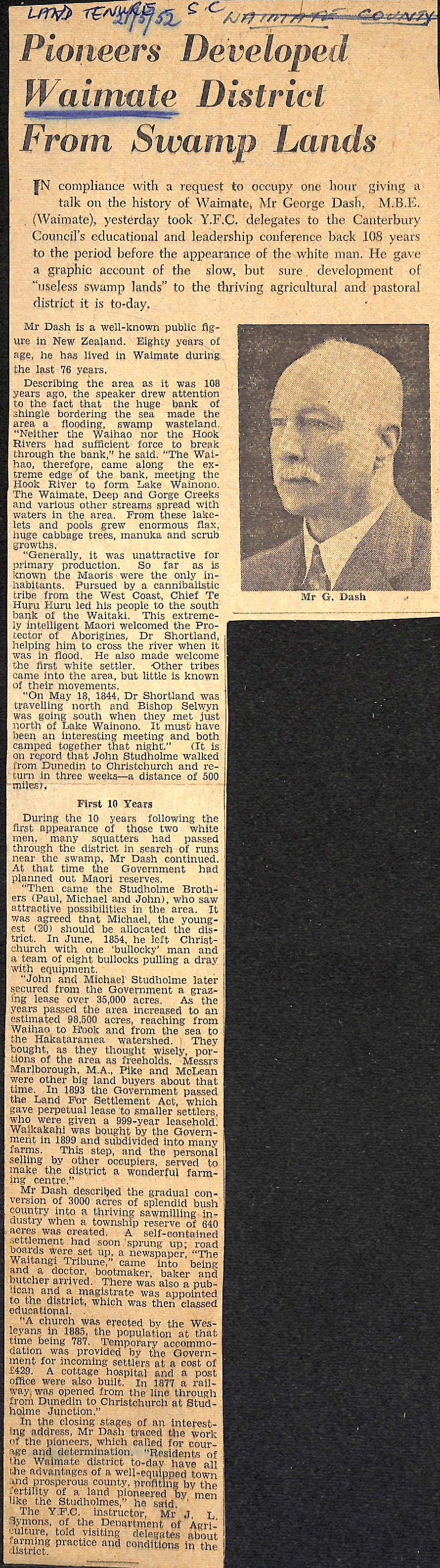 Pioneers Developed Waimate District from Swamp Lands