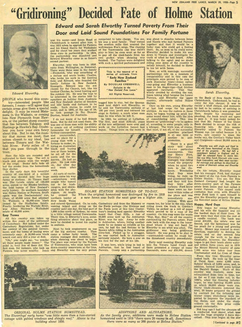  "Gridironing" Decided Fate of Holme Station: Edward and Sarah Elworthy Turned Poverty From Their Door and Laid Sound Foundations For Family Fortune