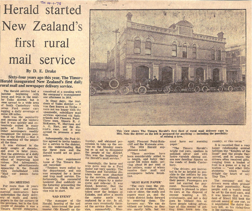 Herald started New Zealand's first rural mail service