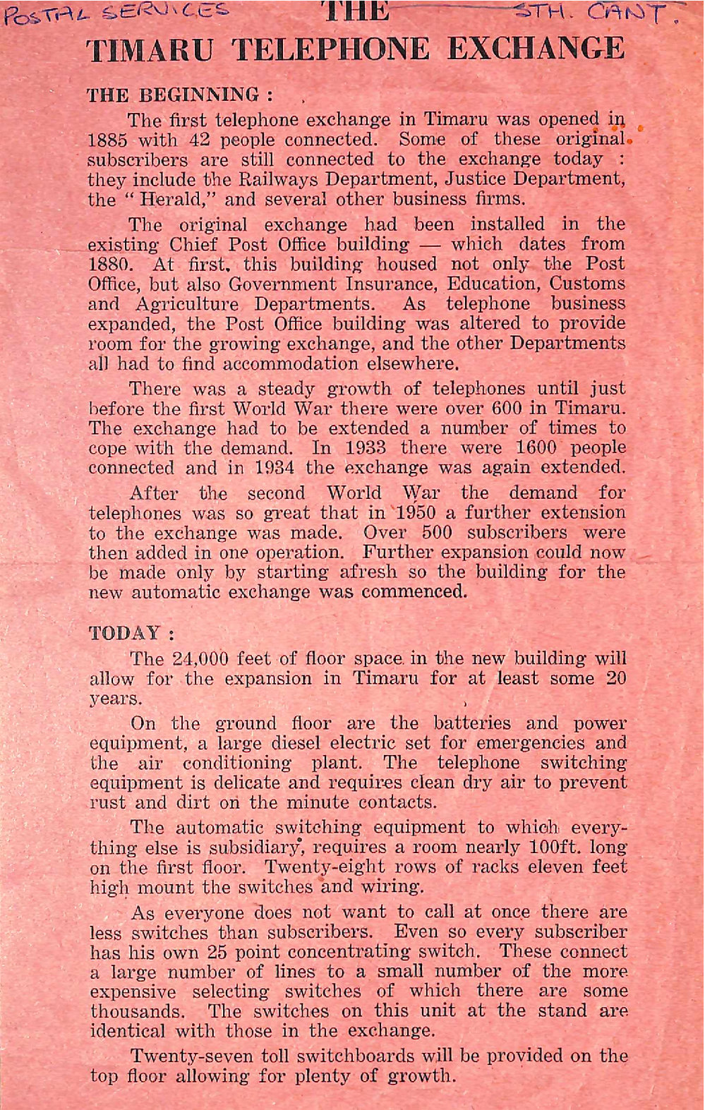 The Timaru Telephone Exchange