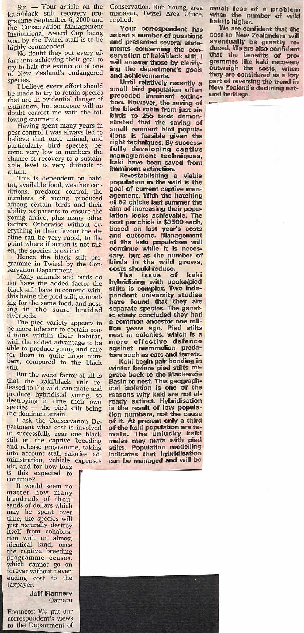 Letter to the editor: Black Stilts