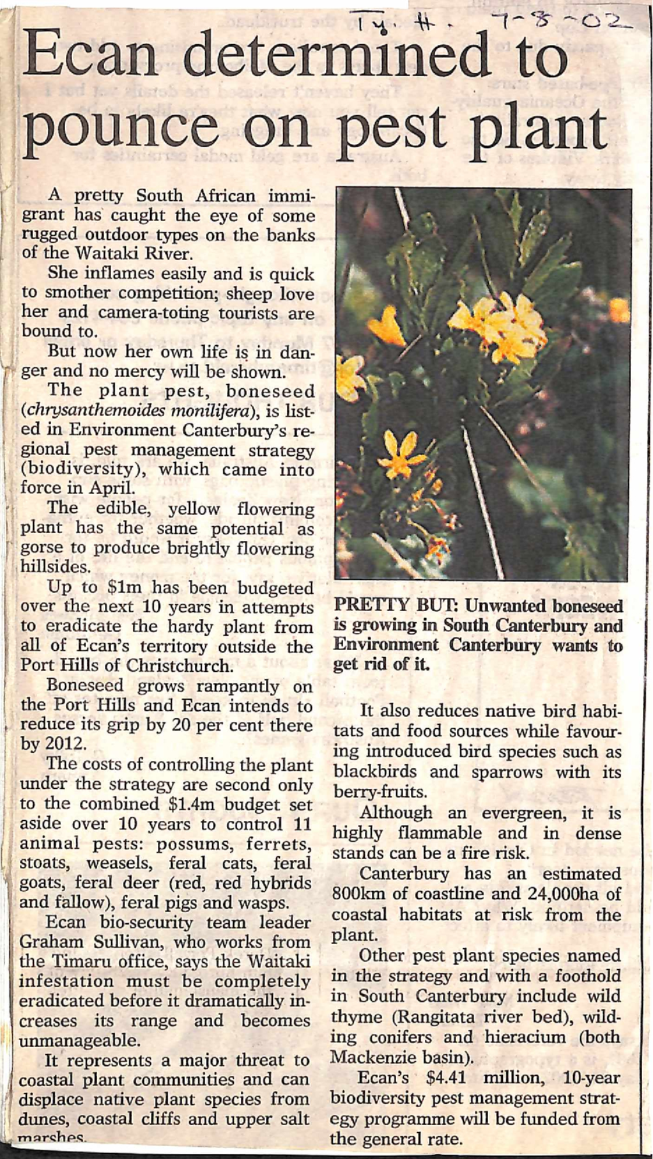 Ecan determined to pounce on pest plant