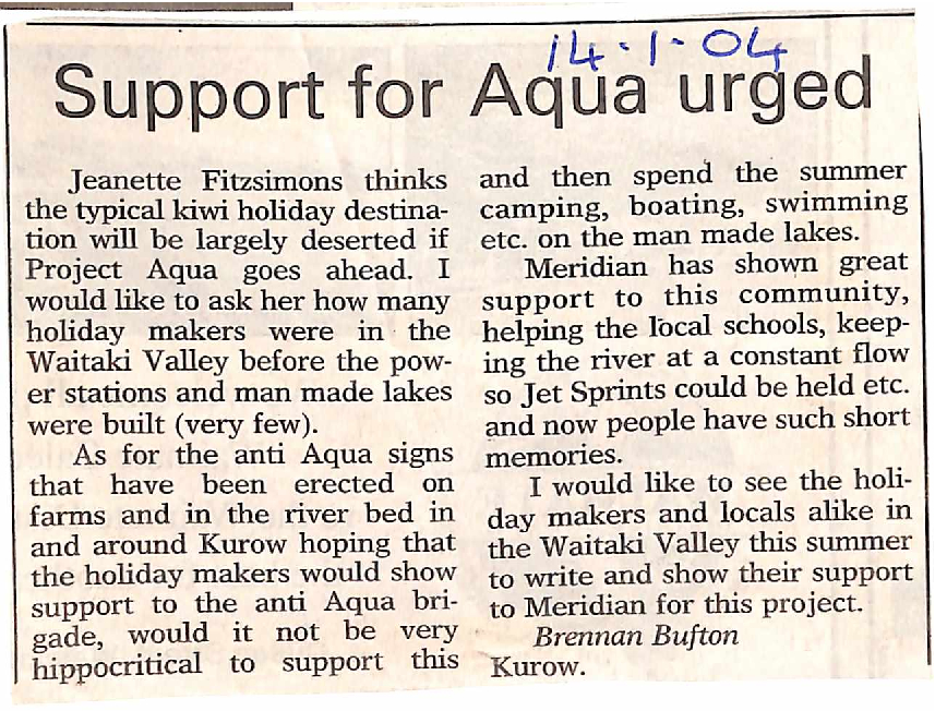 Letter to the editor: Support for Aqua urged