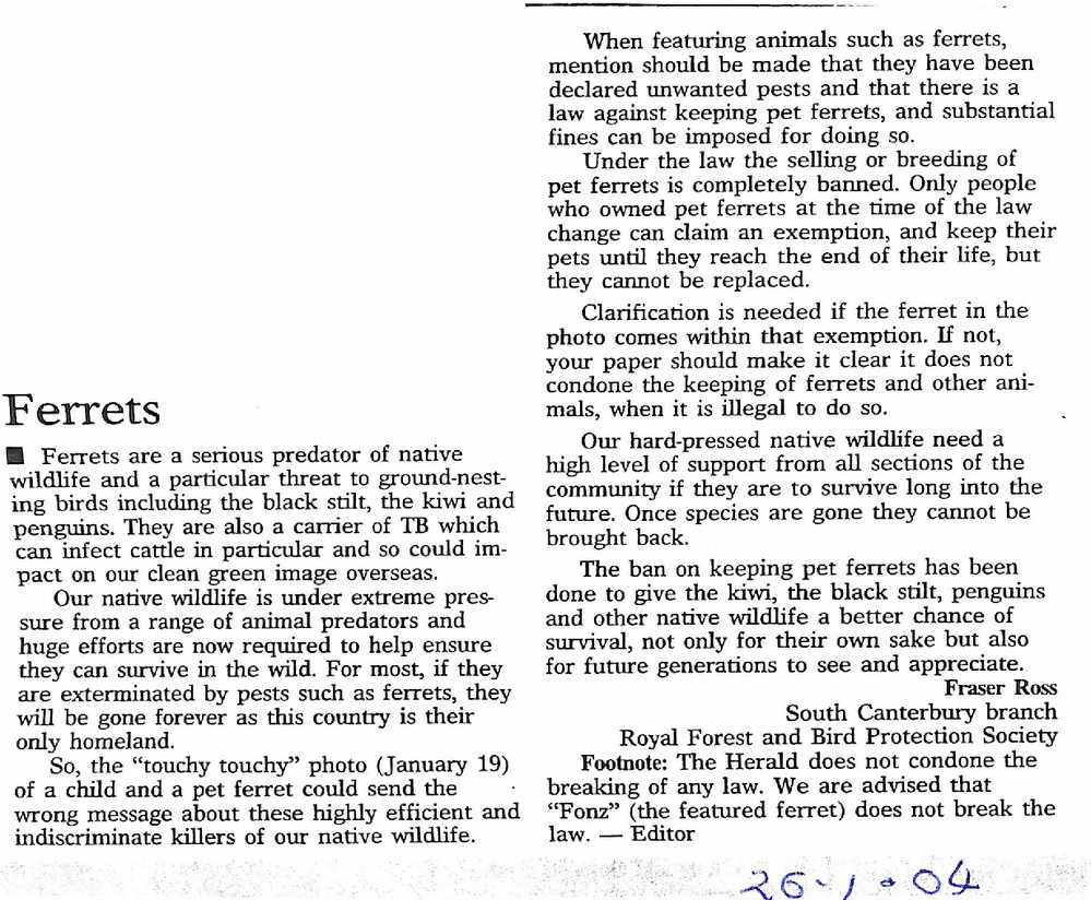 Letter to the editor: Ferrets