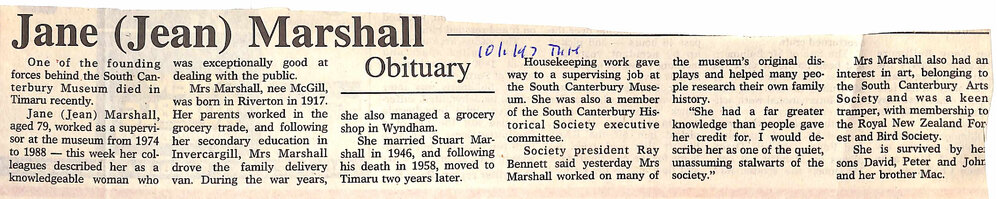 Obituary: Jane (Jean) Marshall