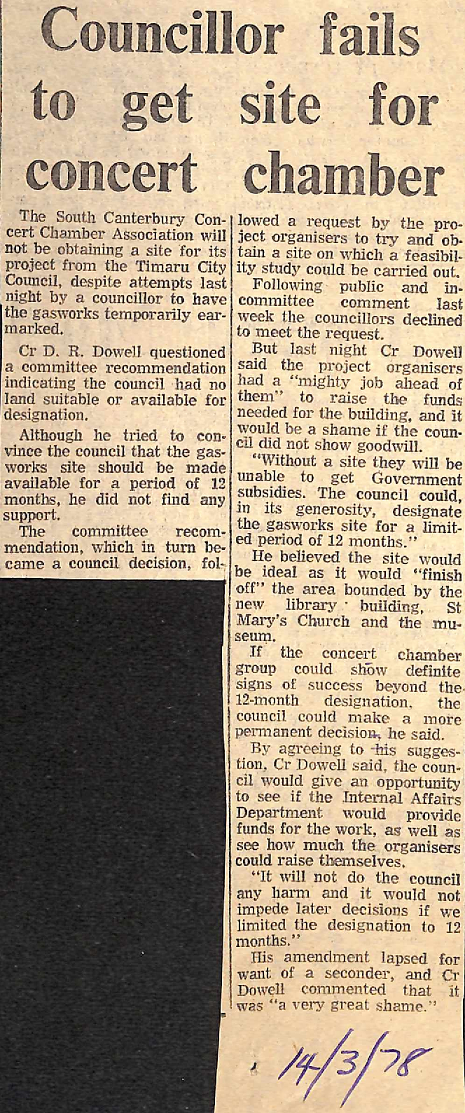 Councillor fails to get site for concert chamber