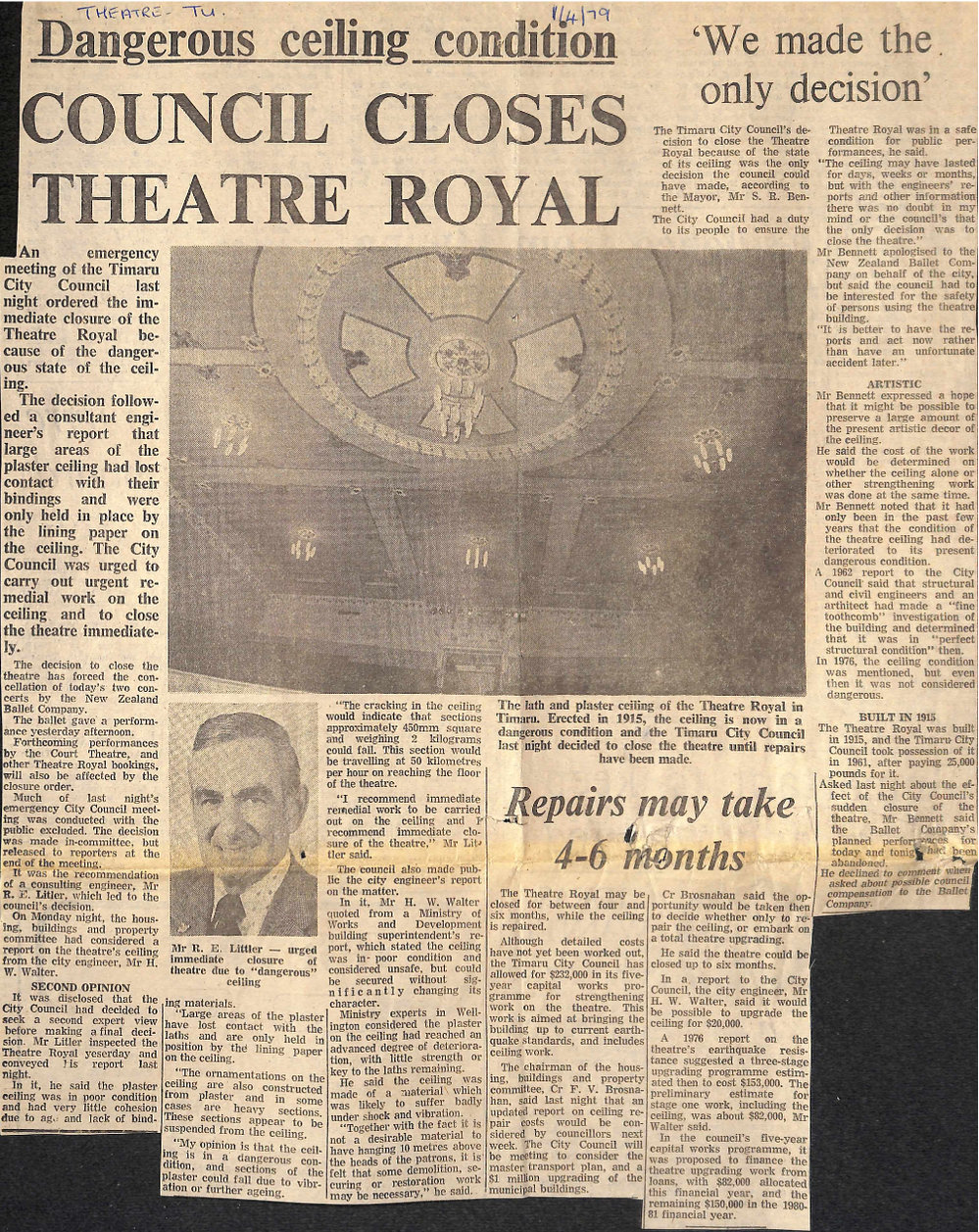 Dangerous ceiling condition, Council closes Theatre Royal