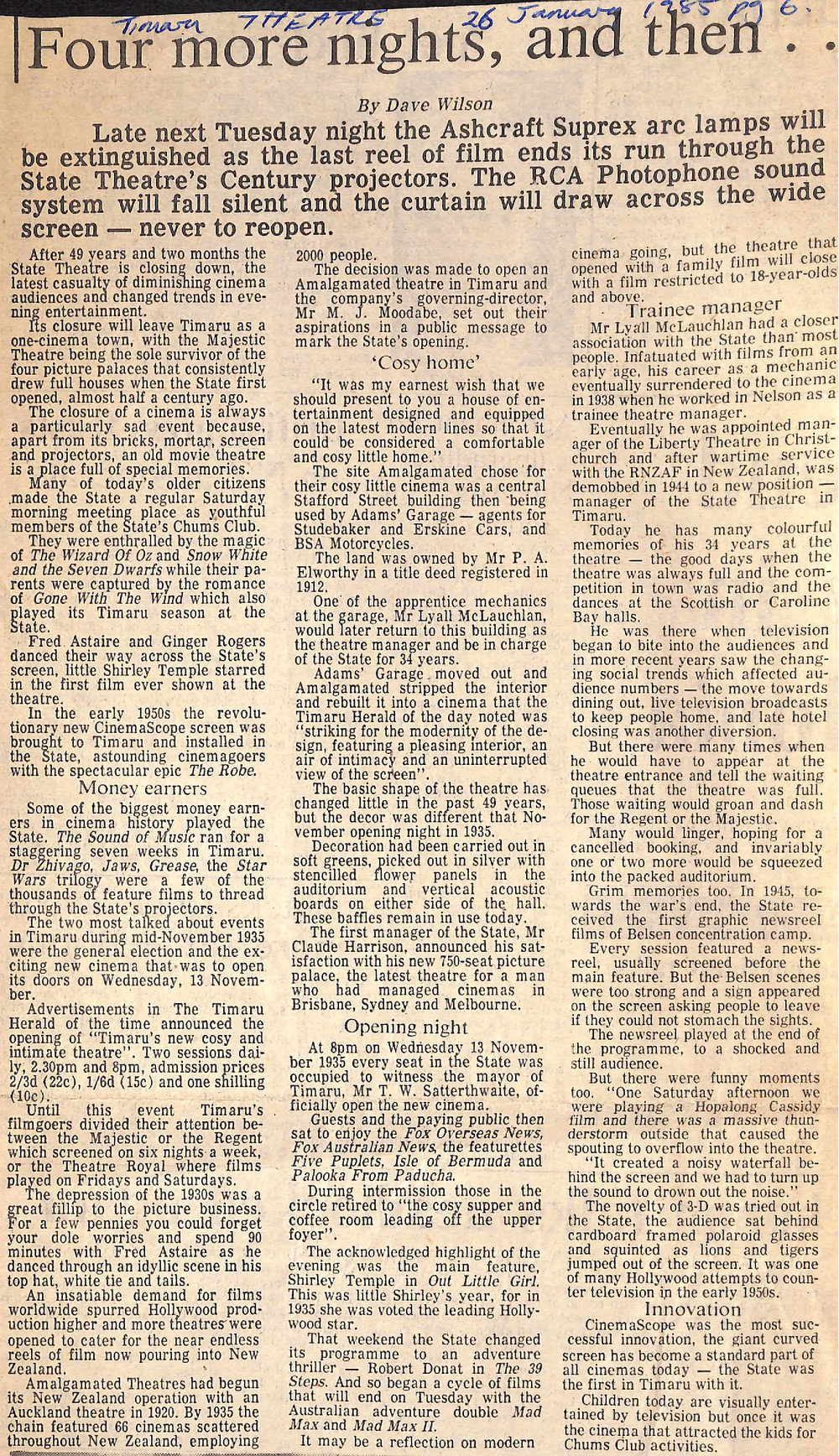 Four more nights, and then&hellip; It's the end of the reel for Timaru's 'cosy intimate theatre'