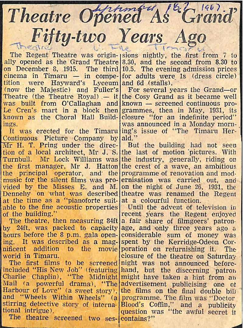 Theatre Opened As 'Grand' Fifty-two Years Ago