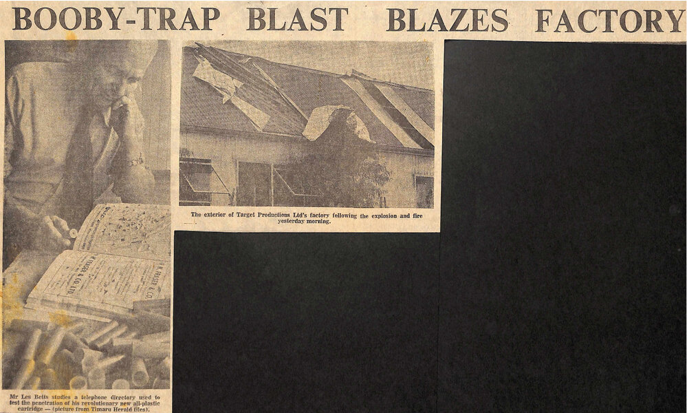 Booby-trap blast blazes factory: Blinded briefly, Shotgun arson shocks owner