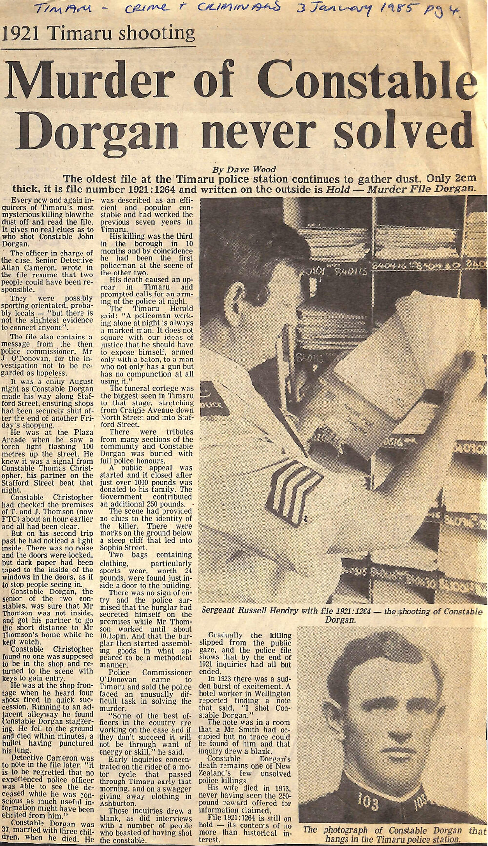 1921 Timaru shooting: Murder of Constable Dorgan never solved