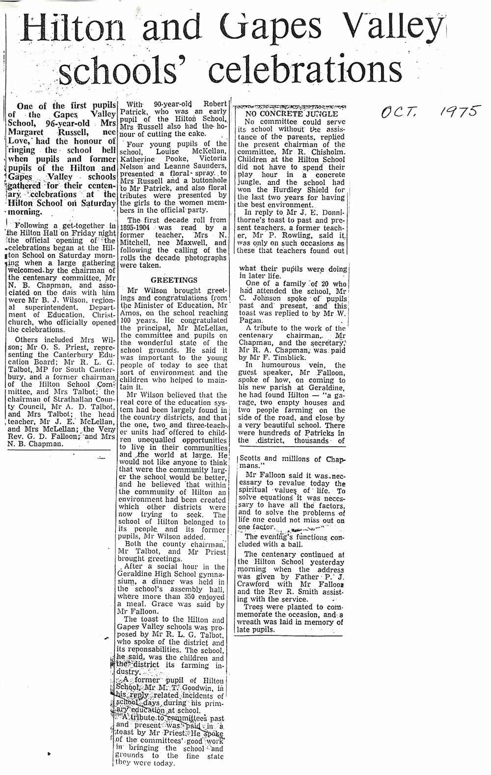 Hilton and Gapes Valley schools' celebrations