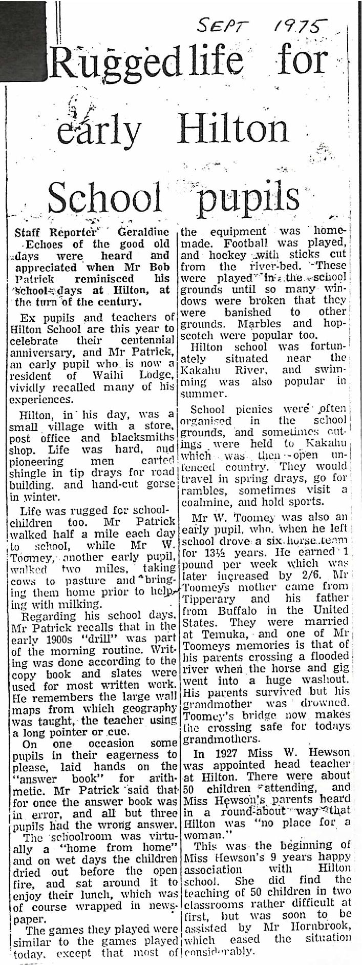 Rugged life for early Hilton School pupils