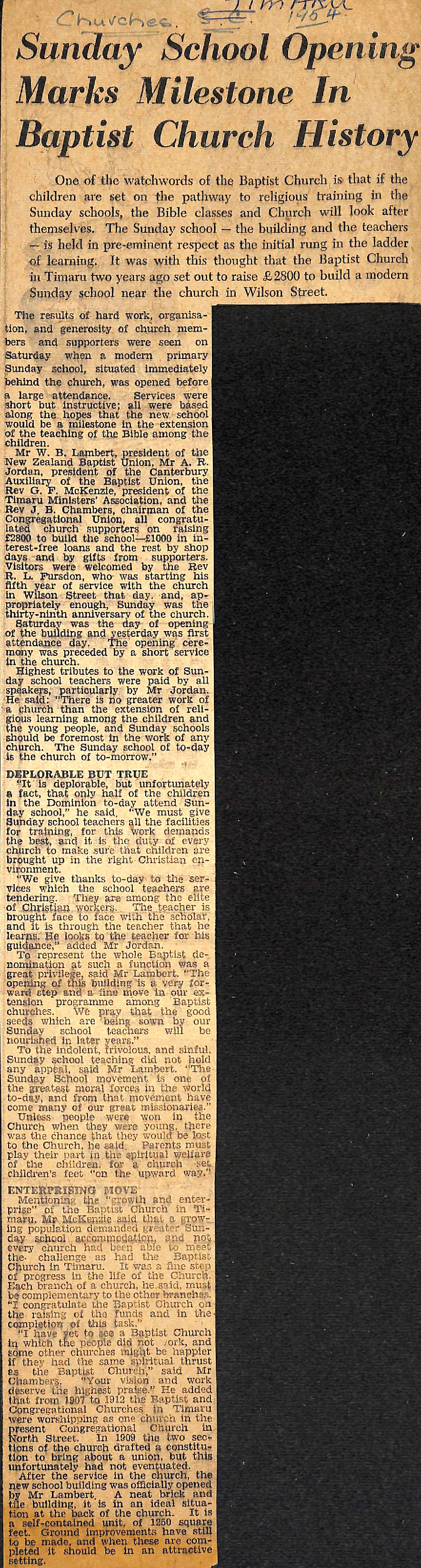 Sunday School Opening Marks Milestone In Baptist Church History