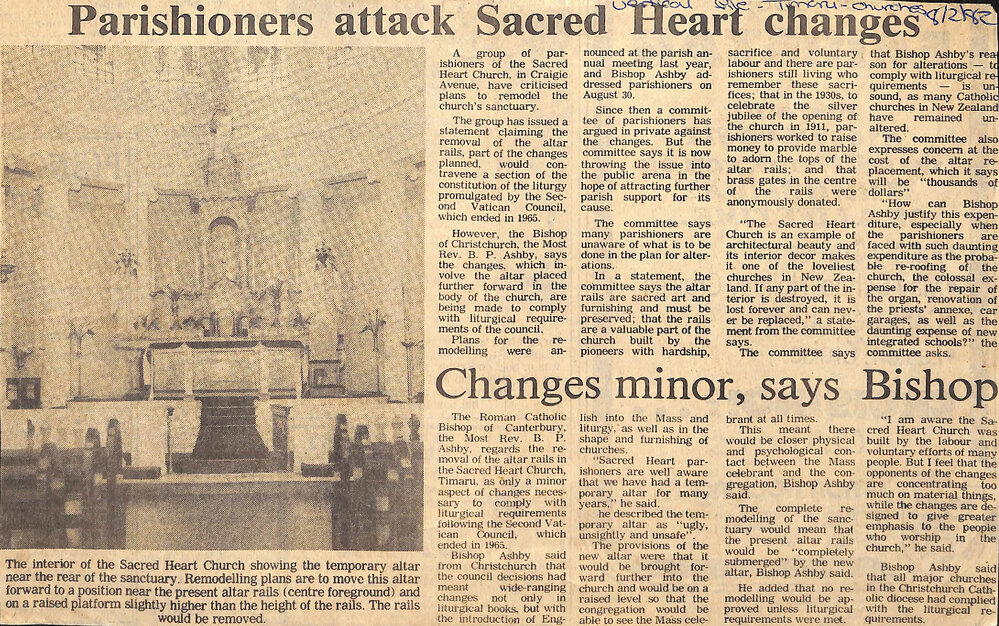 Parishioners attack Sacred Heart changes / Changes minor, says Bishop