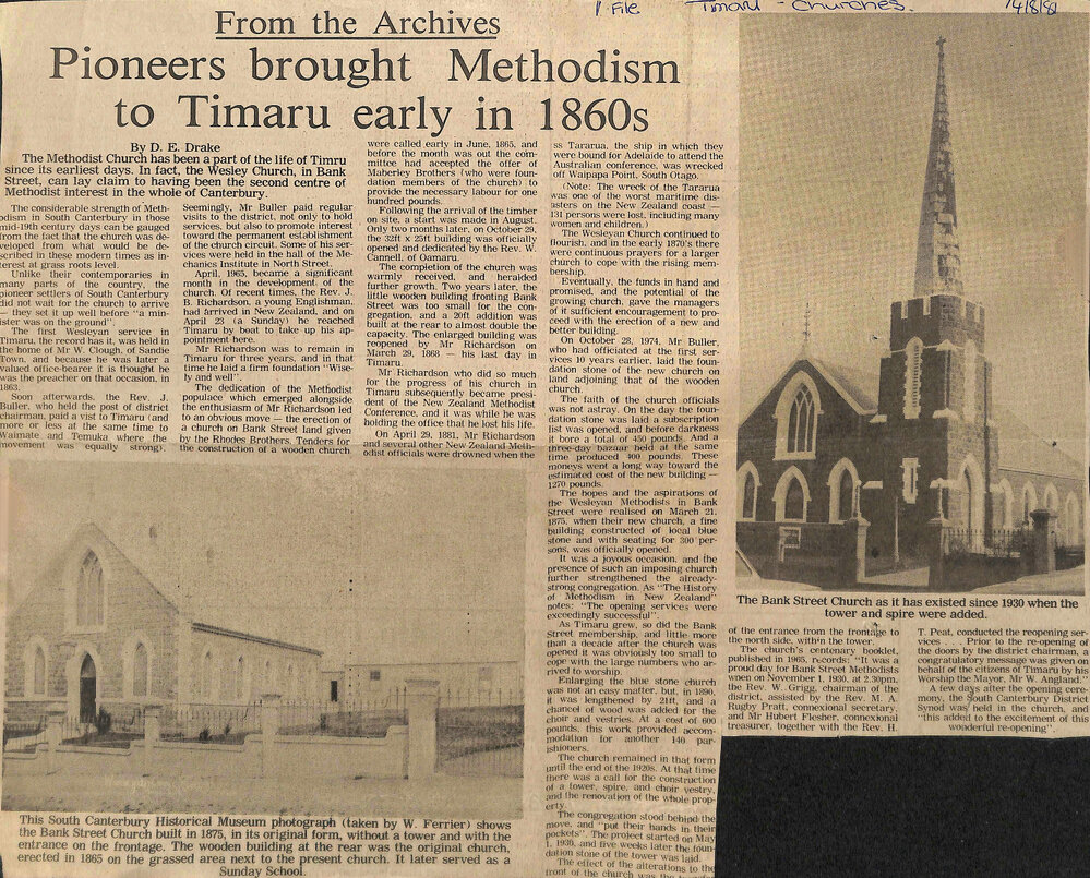 From the Archives- Pioneers brought Methodism to Timaru early in 1860s