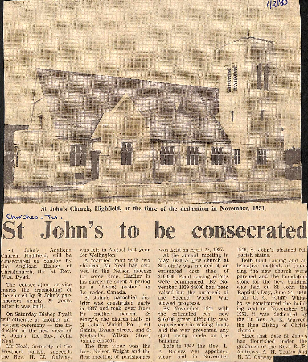 St John's to be consecrated