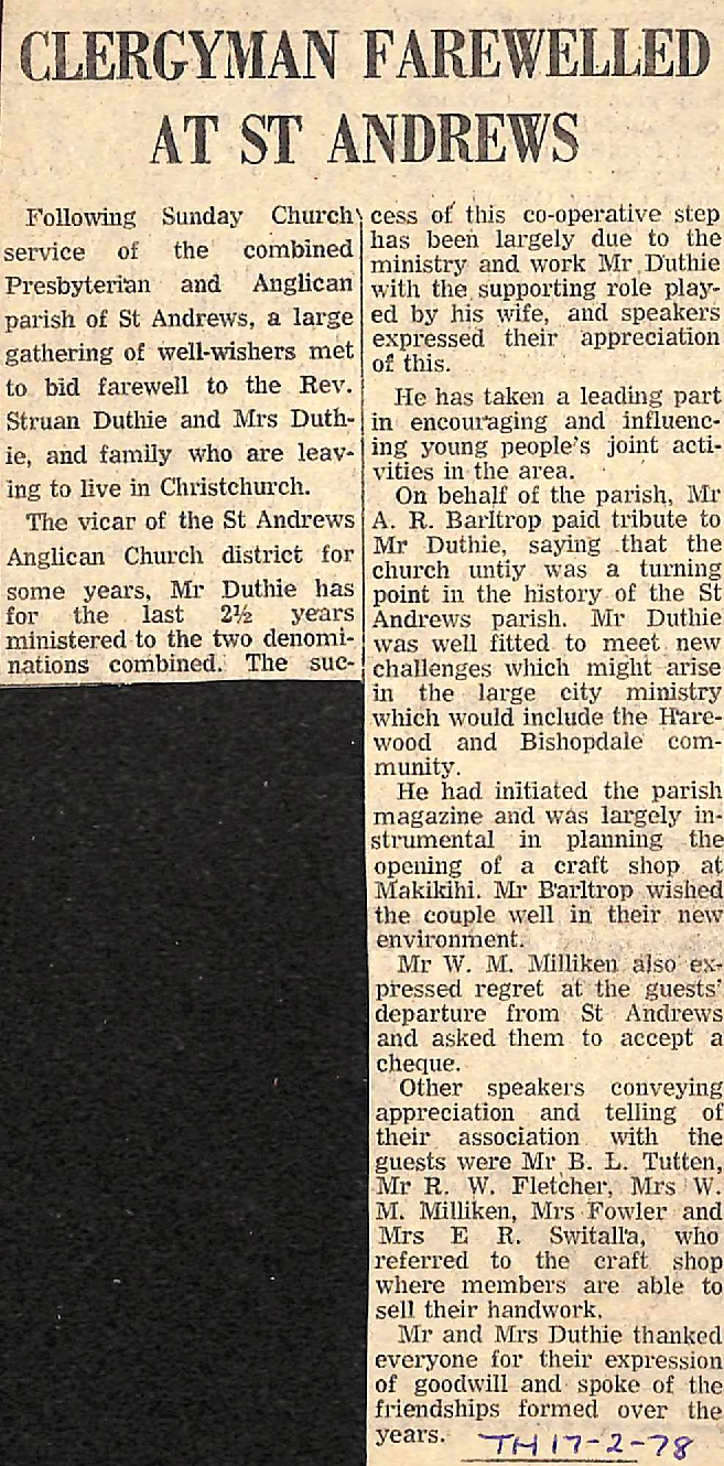 Clergyman Farewelled at St Andrews