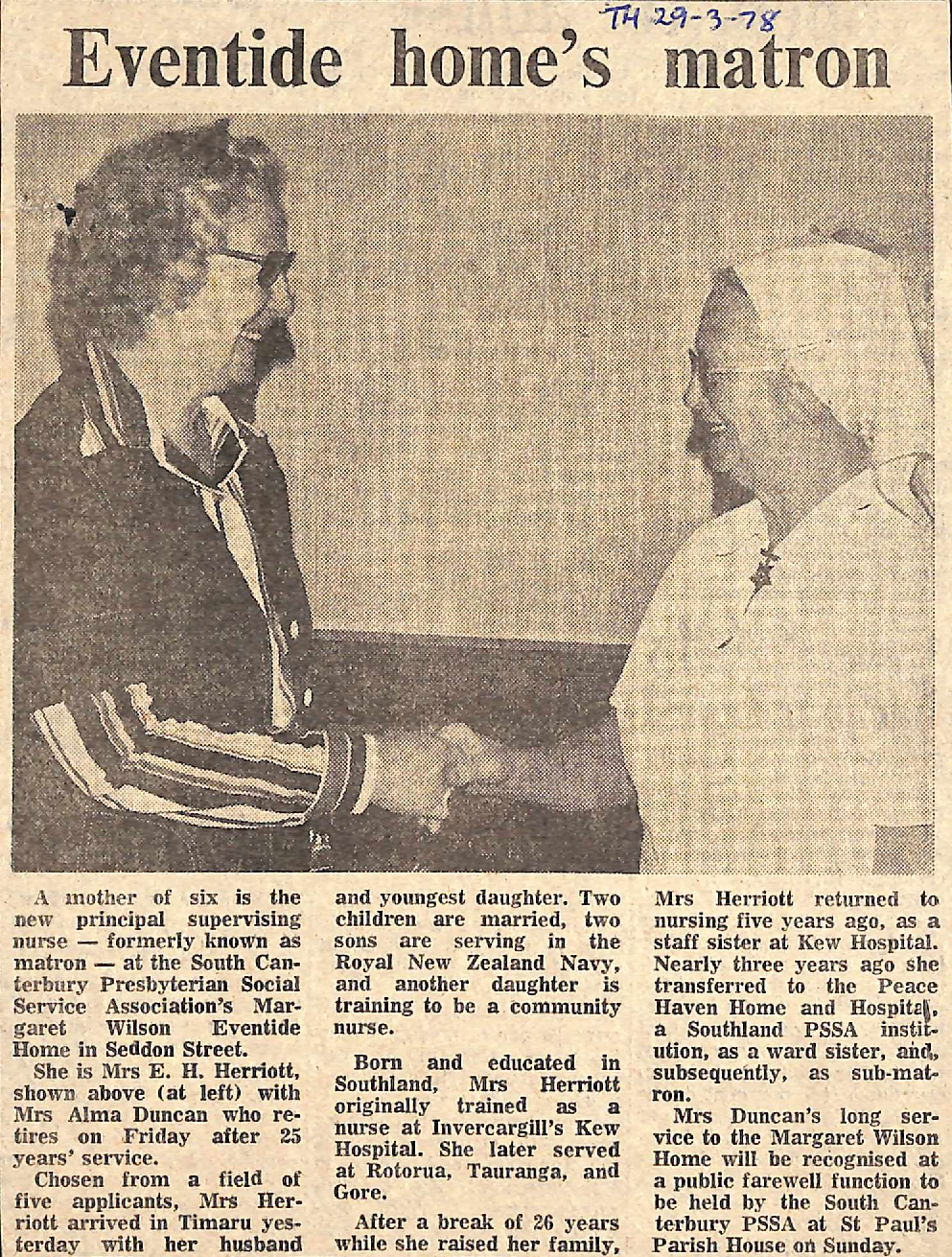 Eventide home's matron