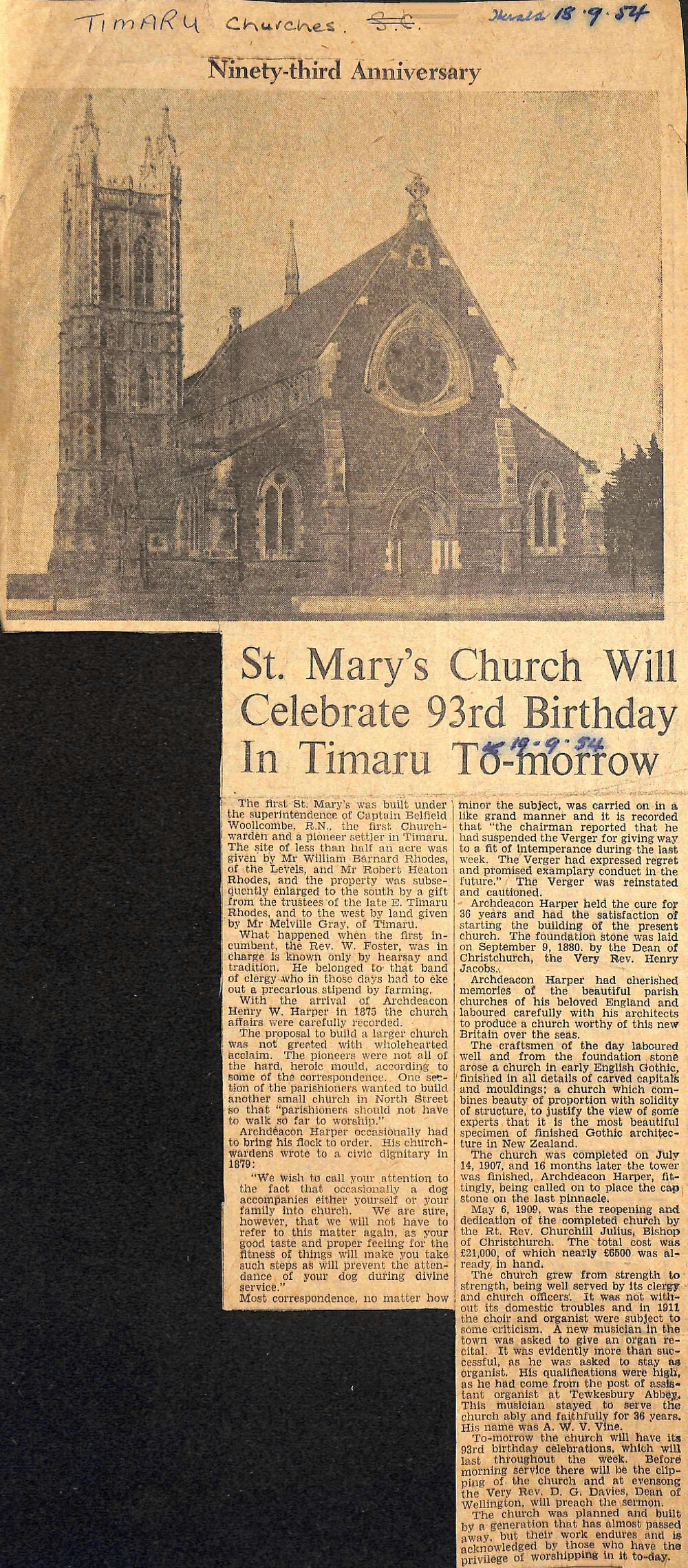 St Mary's Church Will Celebrate 93rd Birthday in Timaru Tomorrow