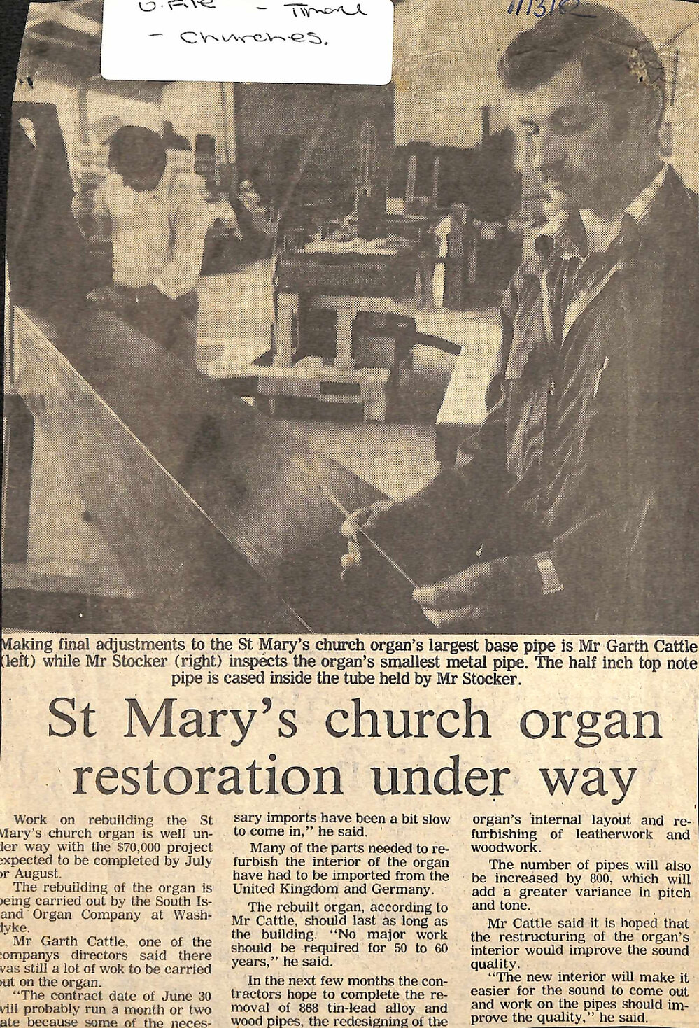 St Mary's church organ restoration under way