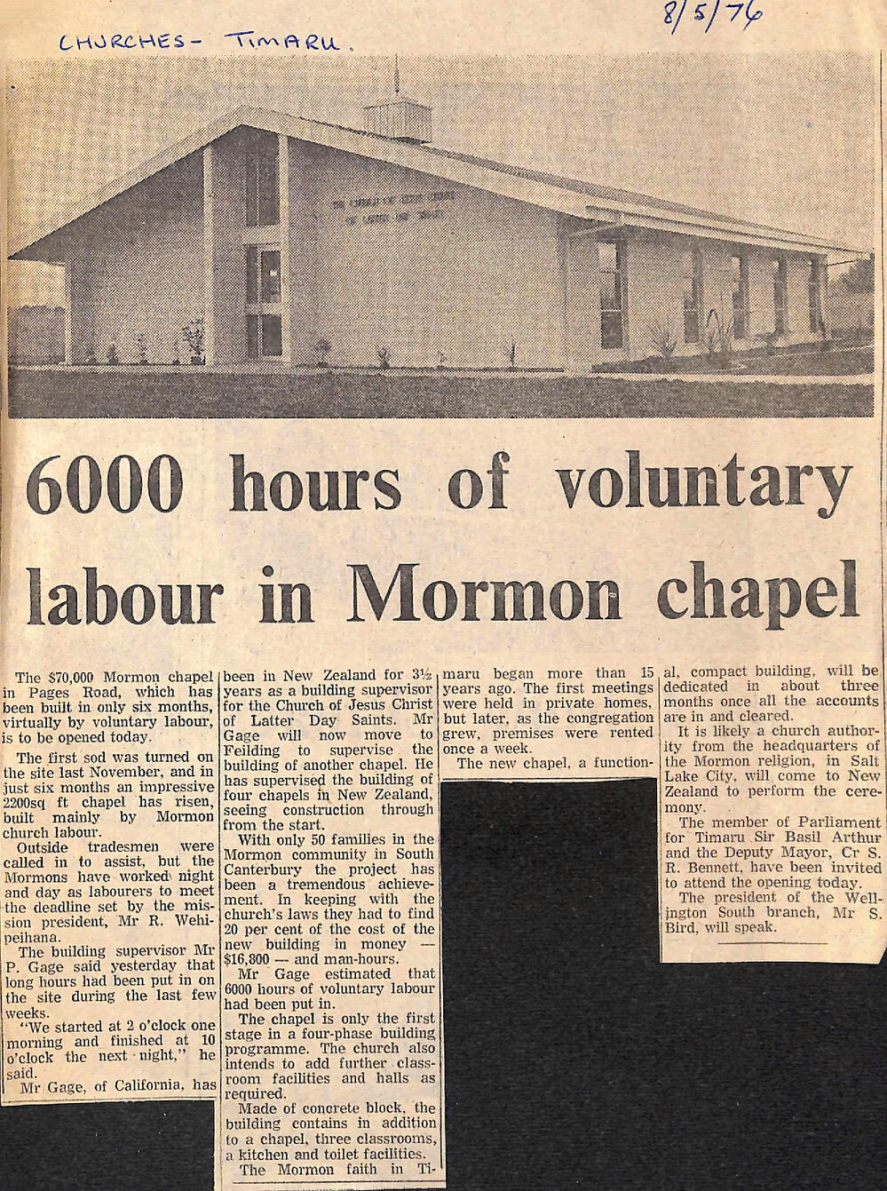6000 hours of voluntary labour in Mormon chapel