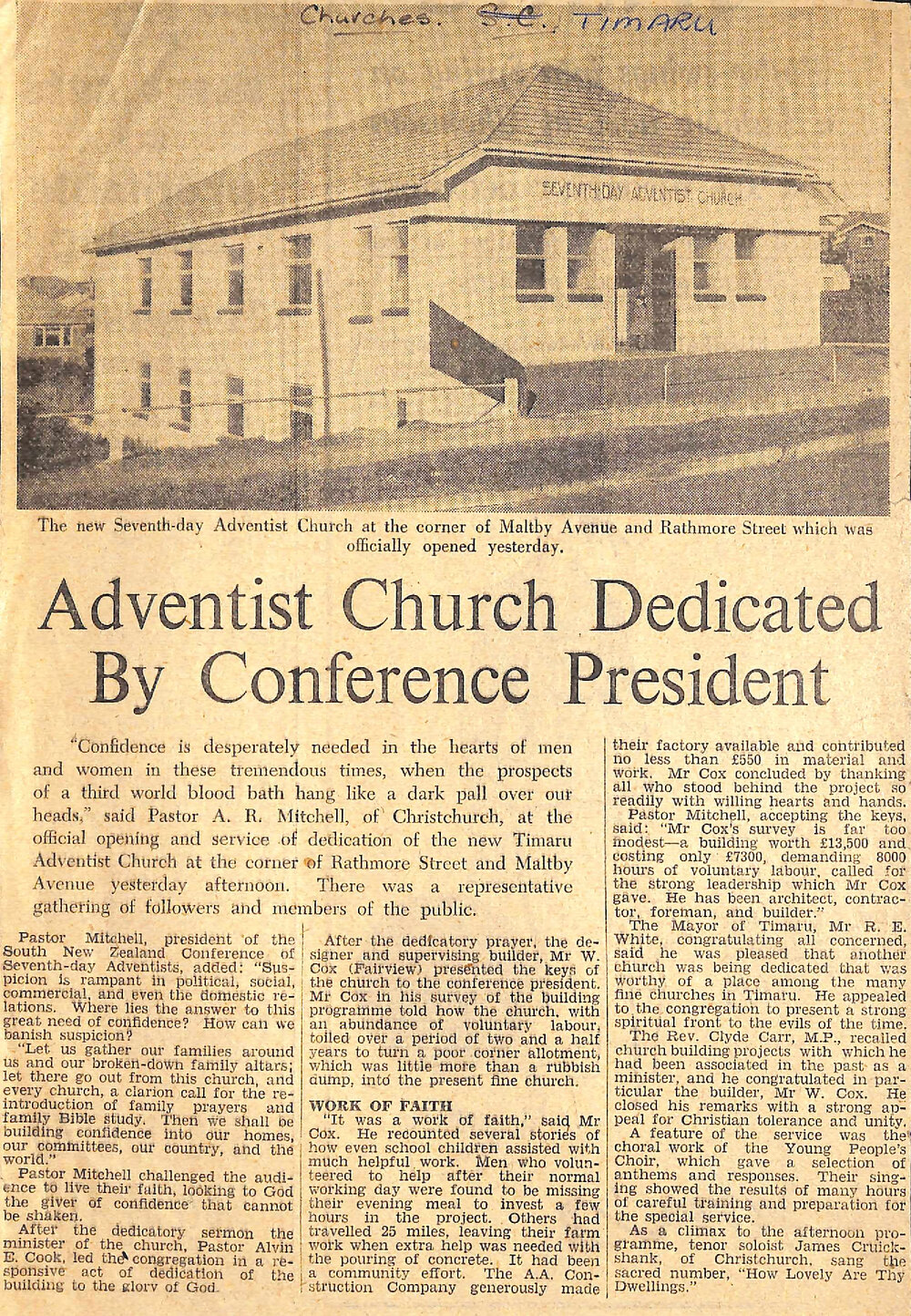 Adventist Church Dedicated By Conference President
