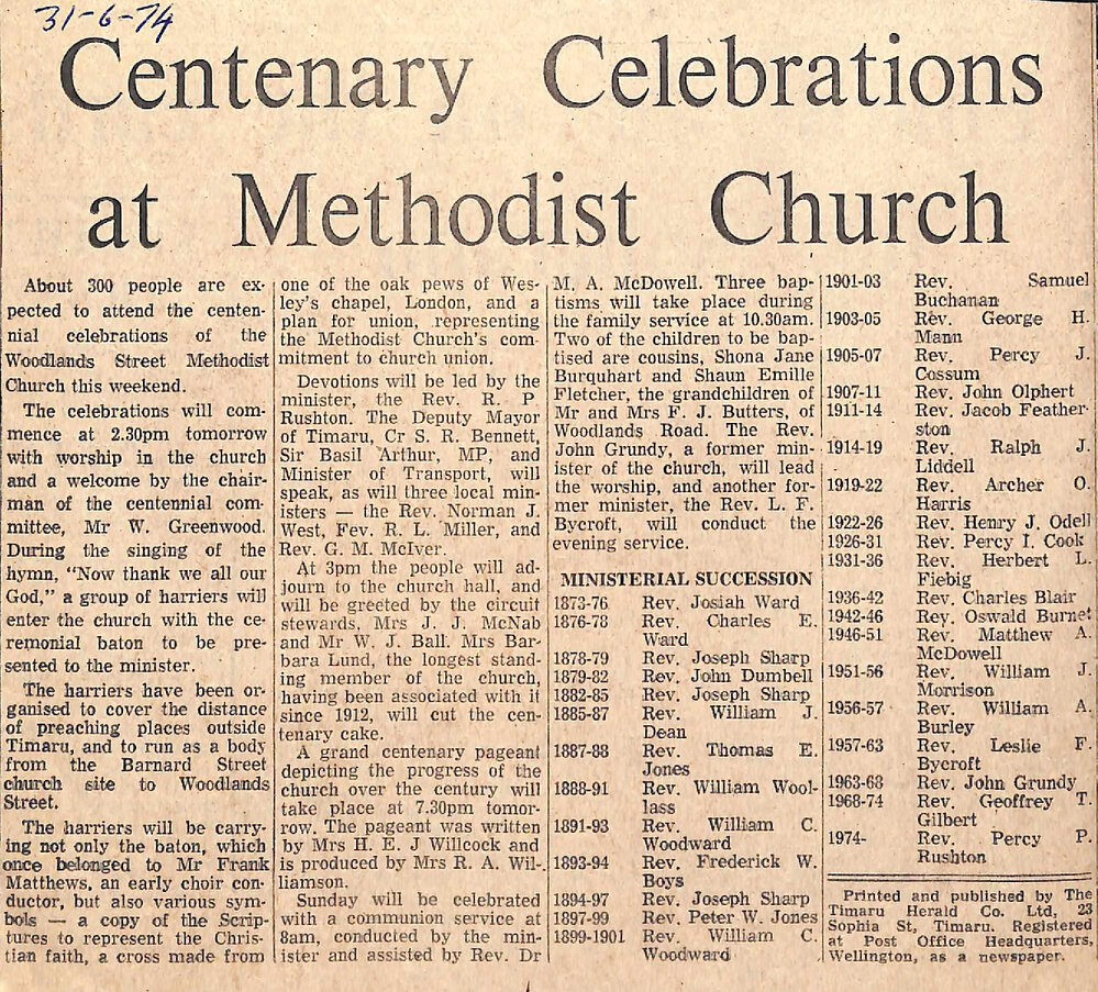 Centenary Celebrations at Methodist Church