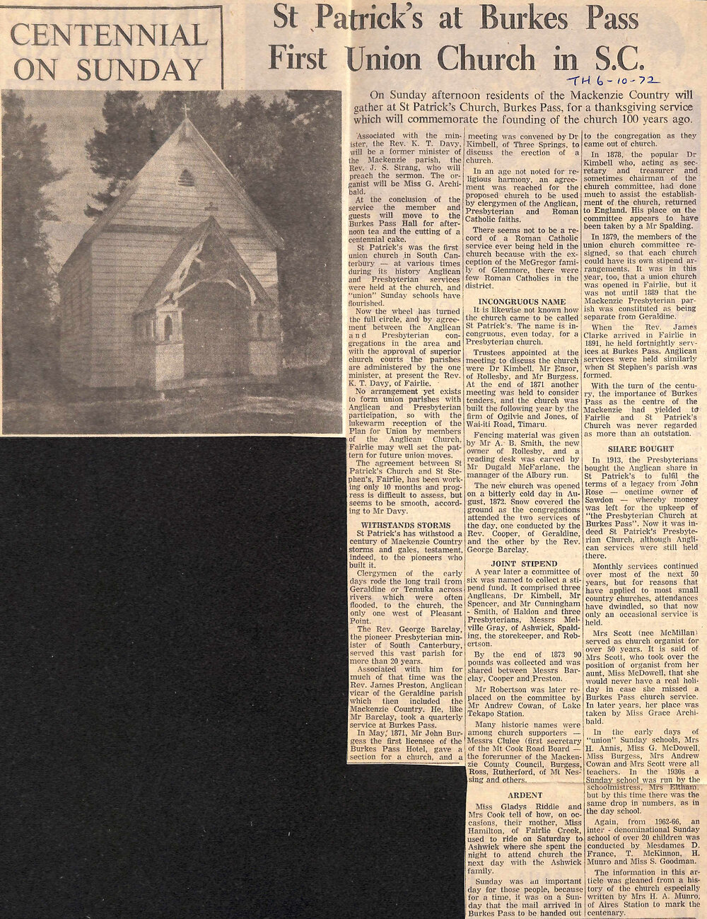 Centennial On Sunday: St Patrick's at Burkes Pass First Union Church in SC