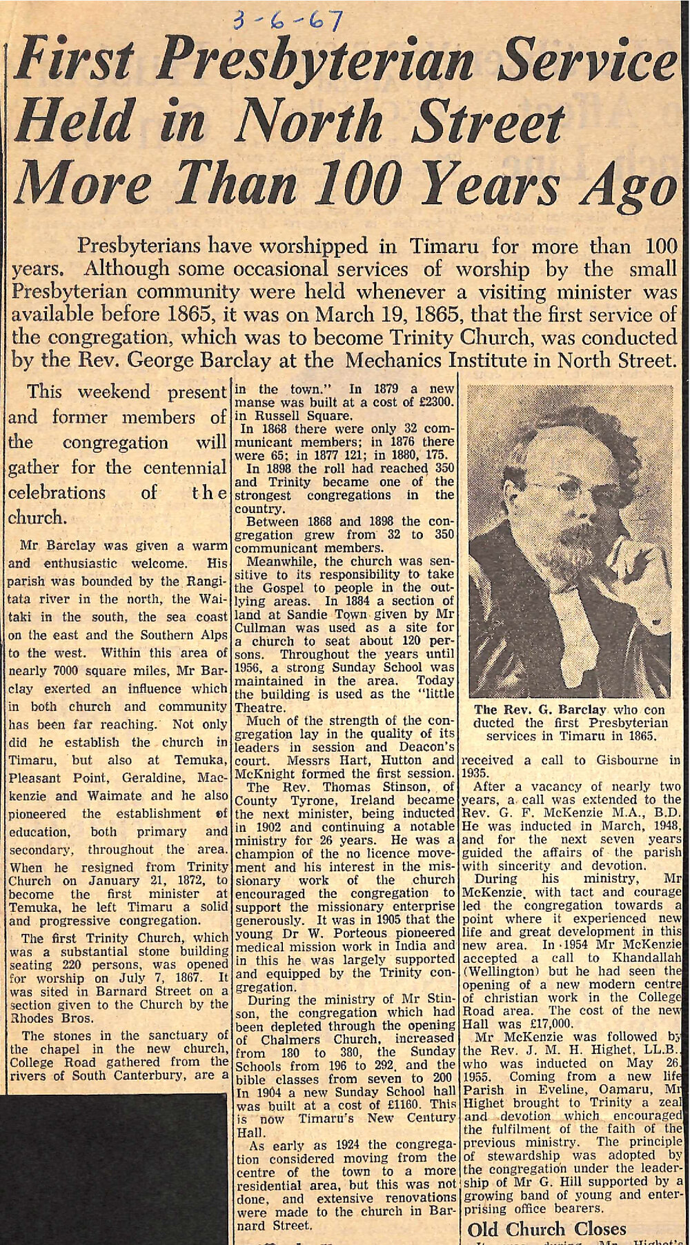 First Presbyterian Service Held in North Street More Than 100 Years Ago