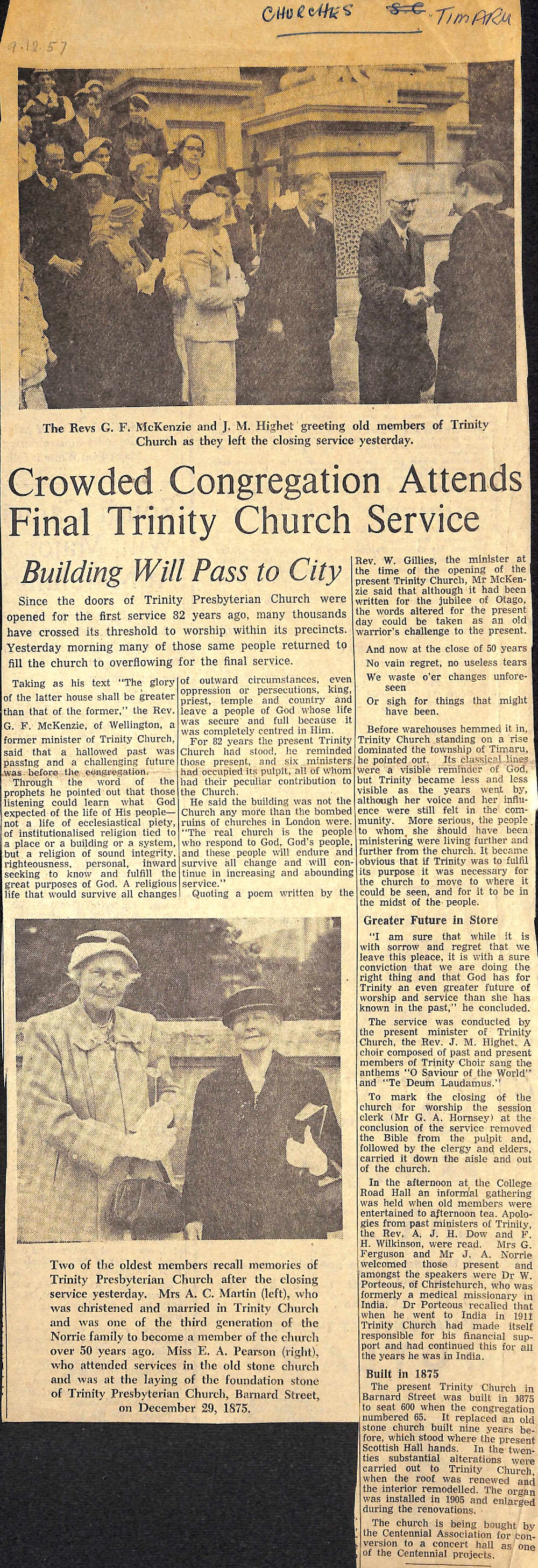 Crowded Congregation Attends Final Trinity Church Service, Building Will Pass to City