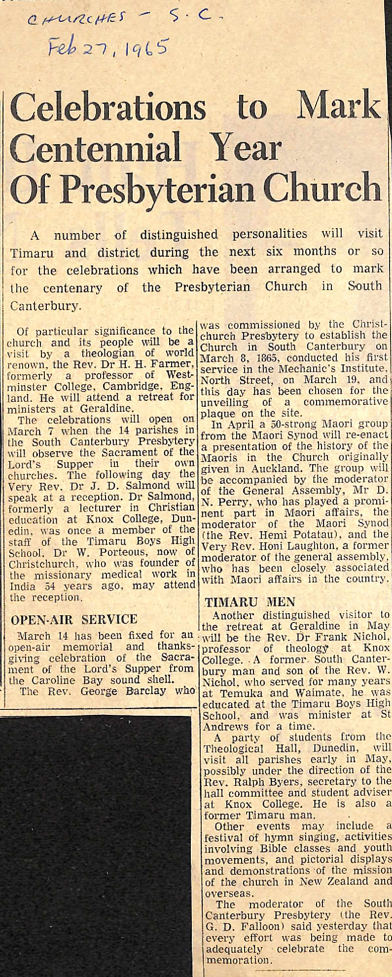 Celebrations to Mark Centennial Year Of Presbyterian Church