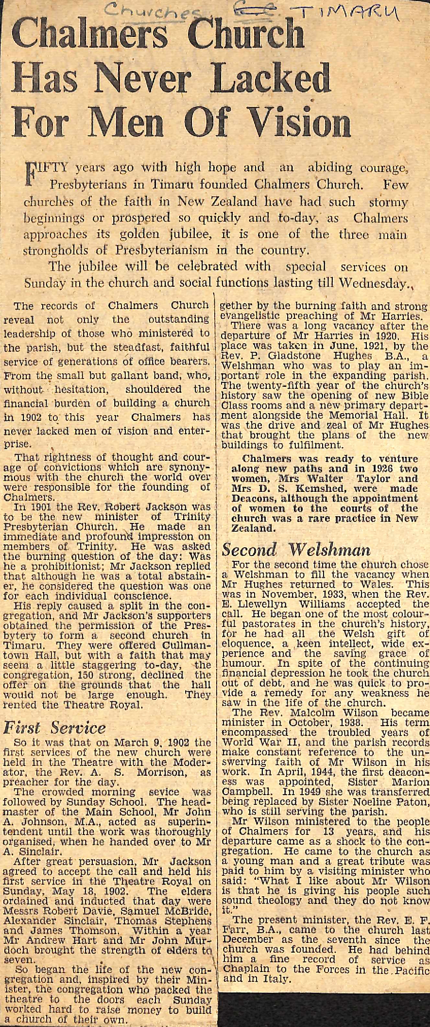 Chalmers Church Has Never Lacked For Men Of Vision