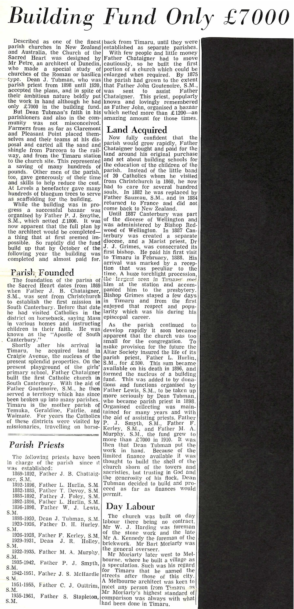 Building Fund Only &pound;7,000 / Parish Priests