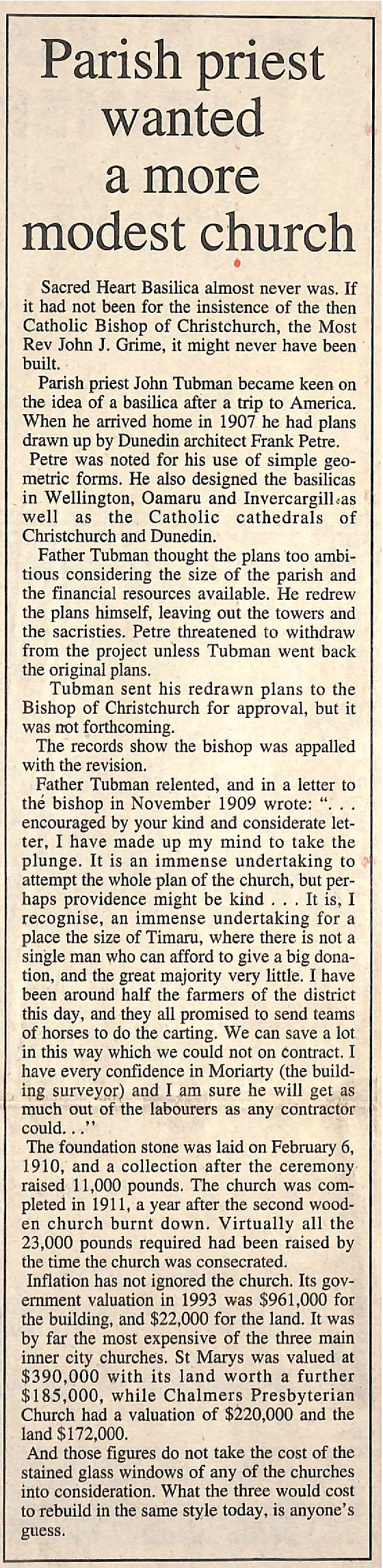 Parish priest wanted a more modest church