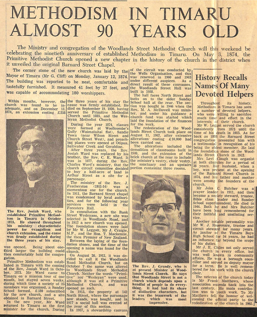 Methodism in Timaru Almost 90 Years Old / History Recalls Names Of Many Devoted Helpers