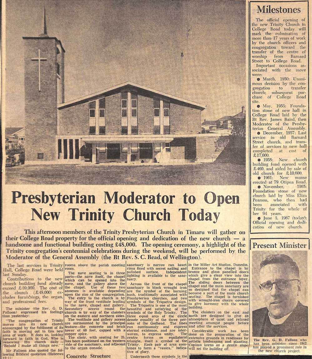 Presbyterian Moderator to Open New Trinity Church Today