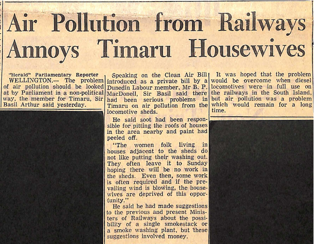 Air Pollution from Railways Annoys Timaru Housewives