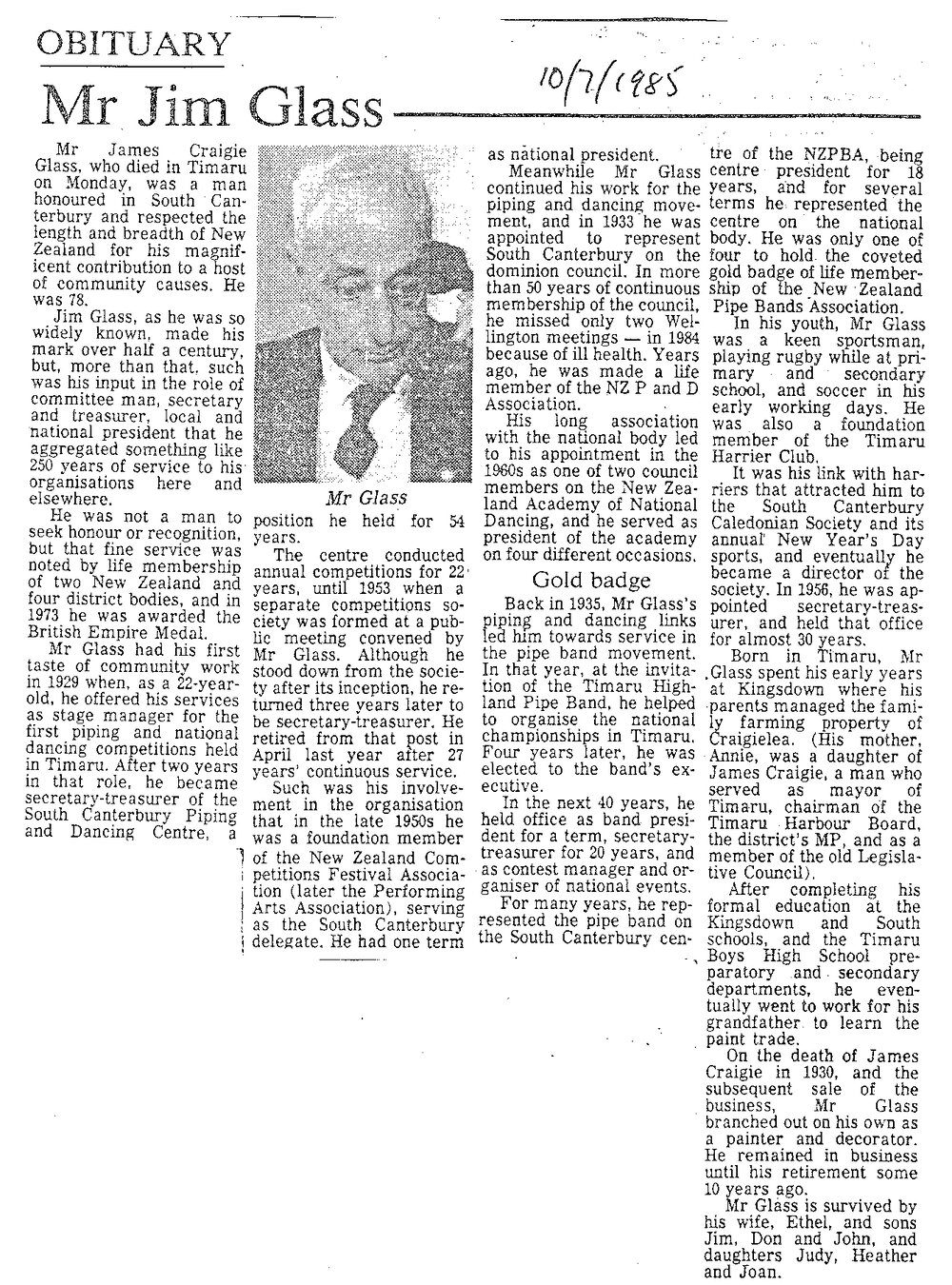 Obituary: Mr Jim Glass