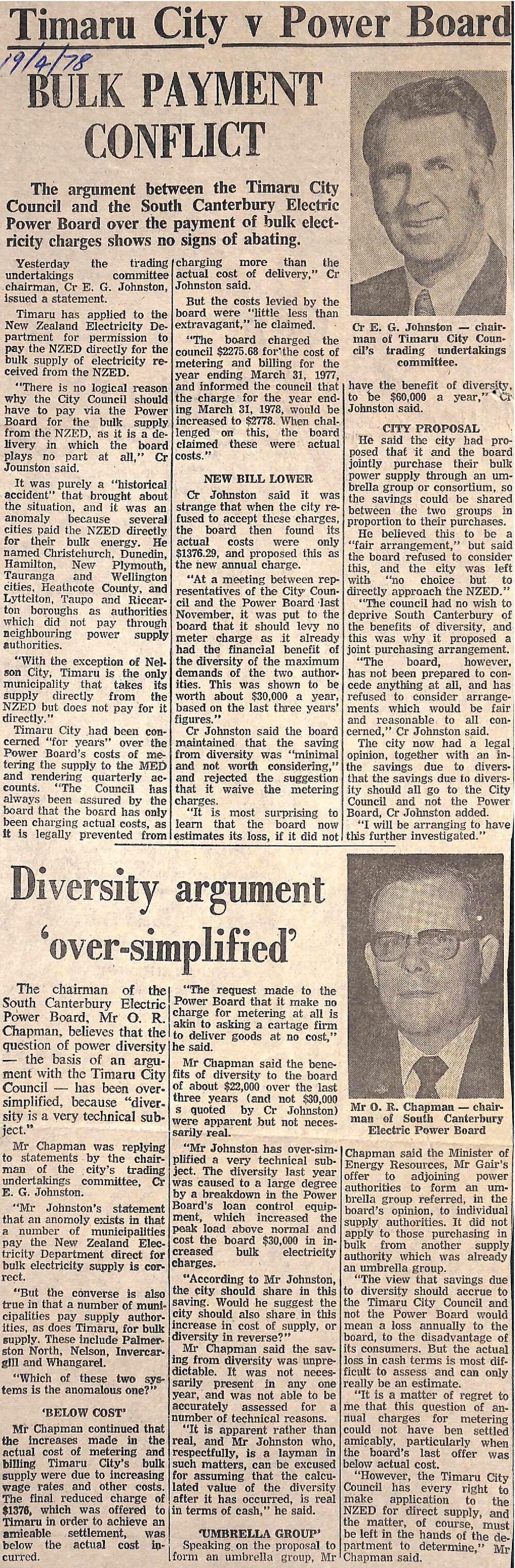 Timaru City v Power Board: Bulk Payment Conflict / Diversity argument 'over-simplified'