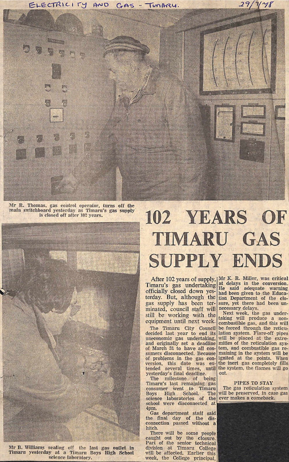 102 years of Timaru gas supply ends