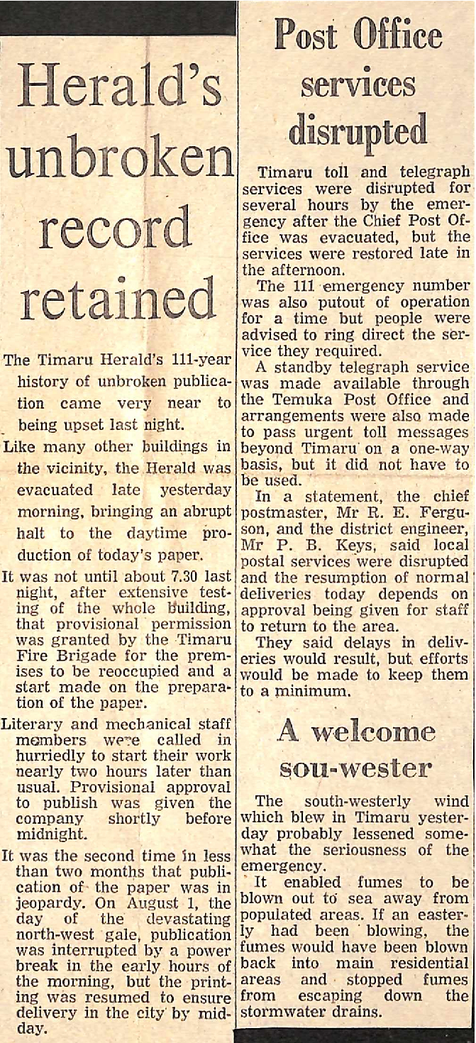 Post Office services disrupted / Herald's unbroken record retained / A welcome sou-wester